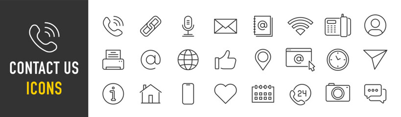 Wall Mural - contact us web icons in line style. web and mobile icon. chat, point, chat, support, message, phone,