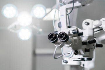 surgical microscope in an ophthalmological clinic. microsurgical optical equipment