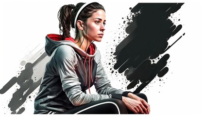 Sporty young woman in sportswear stands. Generative AI