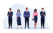 © free_illustration10 - Business team ready to work. Office employee in tidy clothes. Vector illustration. Characters in flat design. Group of office workers in flat cartoon style.