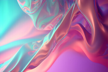 Wall Mural - flowing holographic iridescent pink and cyan background created with generative ai	

