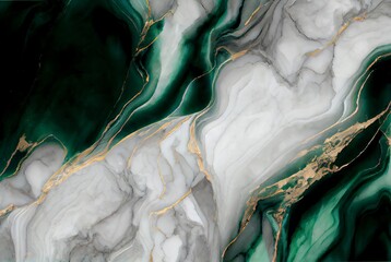 white marble with gold and green emerald surface abstract background. decorative acrylic paint pouri