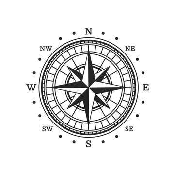 old compass, vintage map wind rose vector symbol of nautical navigation, marine travel and adventure