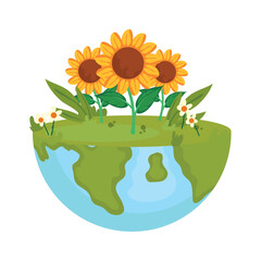 Poster - world globe with sunflowers