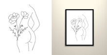 Naked Women Bum Line Art Drawing Illustration 