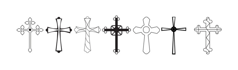 Set of crosses on white background