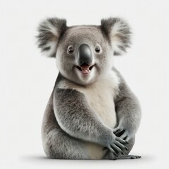 Wall Mural - Happy smiling koala bear, Australian wildlife concept, isolated on a white background, generative ai