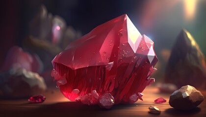 Wall Mural - red ruby,  close up raw material mineral gemstone, idea for gemology and spiritual theme concept, Generative Ai