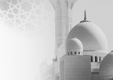 An Islamic Background For A Mosque In Gray, A Background For Ramadan. Social Media Posts .Muslim Holy Month Ramadan Kareem 