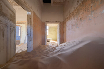 kolmanskop, the abandoned houses. the famous tourist attraction in namibia, south africa. empty sand