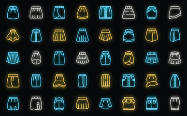 Sticker - Skirt icons set outline vector. Outfit apparel. Mini short neon color on black