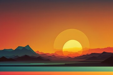 Wall Mural - cleat flat beautiful sunset landscape