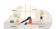 Pilates activity for muscle stretching and flexibility tiny person concept, transparent background. Sport exercising for endurance, wellness and strength illustration.