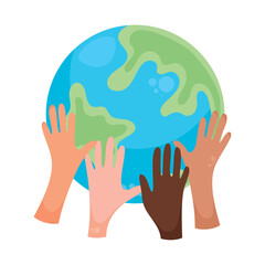 Poster - diversity hands lifting planet earth