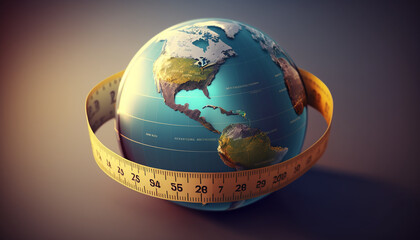tape measure wrapped around earth globe made by generative ai