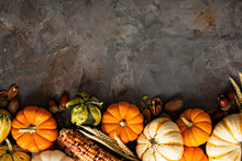 Fall Copy Space With Pumpkins And Corn