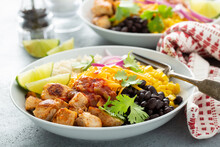 Mexican Burrito Bowl With Salsa Chicken And Beans