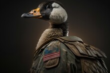 Portrait Of A Goose In A Tactical Military Uniform, Generative Ai	