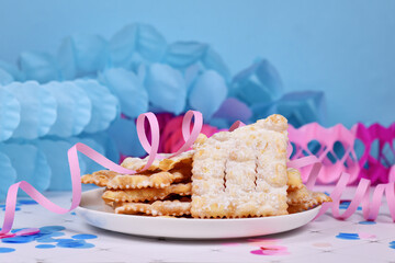 Fried Italian dessert snack for carnival season called 'Galani', ' Chiacchiere' or 'Crostoli' depending on region. Also known as Angel Wings pastry