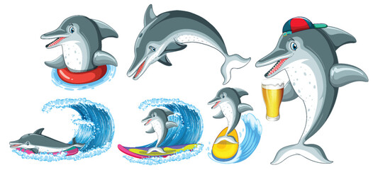 Sticker - Cute Dolphin Cartoon Characters Collection