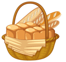 Wall Mural - Baguette and brioche bread in basket