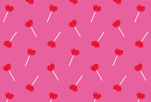 Seamless Pattern With Heart Lollipops For Banners, Cards, Flyers, Social Media Wallpapers, Etc.