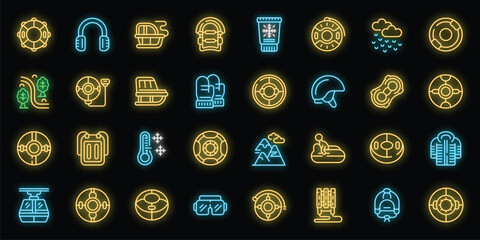 Sticker - Snow tube icons set outline vector. Winter snow. Sport hill neon color on black
