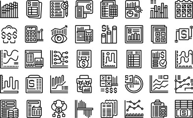 Wall Mural - Financial report icons set outline vector. Budget value. Manager business