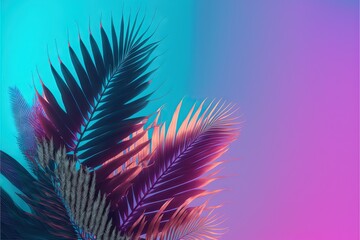 Beautiful colorful tropical leaves on dark background. Abstract background or wallpaper Generative AI.