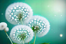 Vector Of Spring Background With White Dandelions. Generative Ai