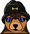 cool dog mascot with a hat and a bone and sunglasses. This animal got the swag and can be used for funny videos, posters, animal related stuff and much more. Use it as a sticker or emote on streaming.