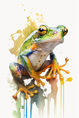 Wall Mural - Illustration frog in watercolor. Animal on a white background, generative AI