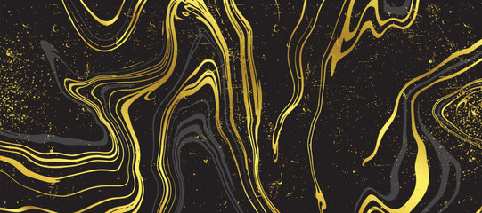 Wall Mural - Luxury Black and Gold Marble texture background vector. Panoramic Marbling texture design for Banner, invitation, wallpaper, headers, website, print ads, packaging design template	