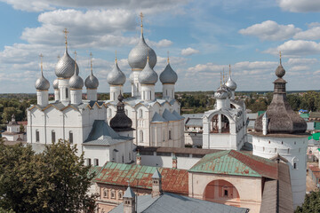 view of the assumption cathedral and belfry in rostov kremlin. golden ring of russia.