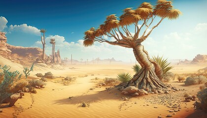 Wall Mural - The tropical desert landscape in 10,000 BC was tough for life to flourish. Only species that were well-suited to these conditions could survive. Game context.