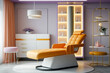 Modern luxury interior cosmetologist cabinet with massage couch in beauty salon. Super photo realistic background, generative ai illustration.