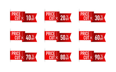 Wall Mural - Sale tags. Special offer discount tag 10, 10, 20, 30, 40, 50, 60, 70, 80, 90 percent off price. Discount promotion