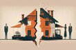 Illustration about divorce, house splitting