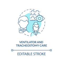 Ventilator and tracheostomy care blue concept icon. Private duty nursing care abstract idea thin line illustration. Isolated outline drawing. Editable stroke. Arial, Myriad Pro-Bold fonts used