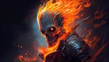 Portrait Of Ghost Rider With Motorcycle With Flames, Generative Ai