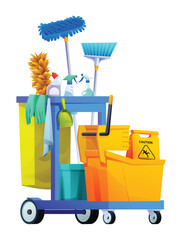 Set of cleaning equipment. Office cleaning service tools vector illustration