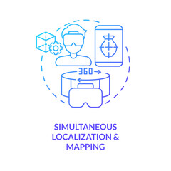 Wall Mural - Simultaneous localization and mapping blue gradient concept icon. Metaverse synthetic data solution abstract idea thin line illustration. Isolated outline drawing. Myriad Pro-Bold font used