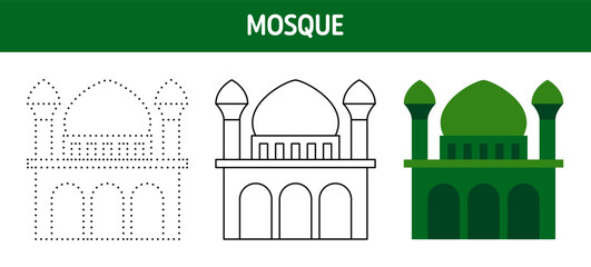 Wall Mural - Kaaba tracing and coloring worksheet for kids