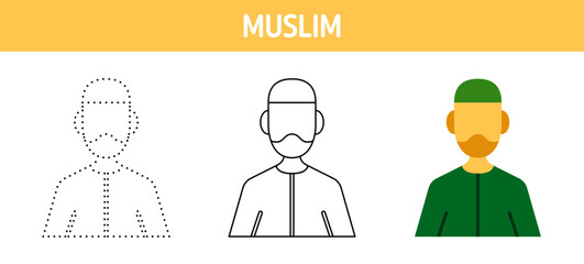 Wall Mural - Muslim tracing and coloring worksheet for kids