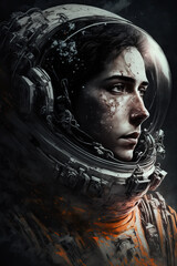 Wall Mural - portrait of a female astronaut in a helmet and spacesuit. Generative AI