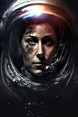 Wall Mural - fantastic portrait of a female astronaut in a helmet and spacesuit. Generative AI