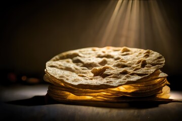 Wall Mural - Tortilla closeup macro studio photo. Mexican food cuisine. Generative AI