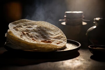 Wall Mural - Tortilla closeup macro studio photo. Mexican food cuisine. Generative AI