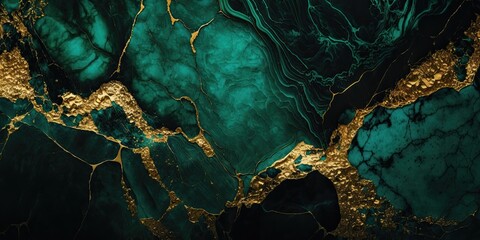 Gold and green marble stone textured background wallpaper. Generative AI