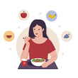© Hengki - Vector concept of girls eat healthy food. Illustration for websites, landing pages, mobile apps, posters and banners. Trendy flat vector illustration